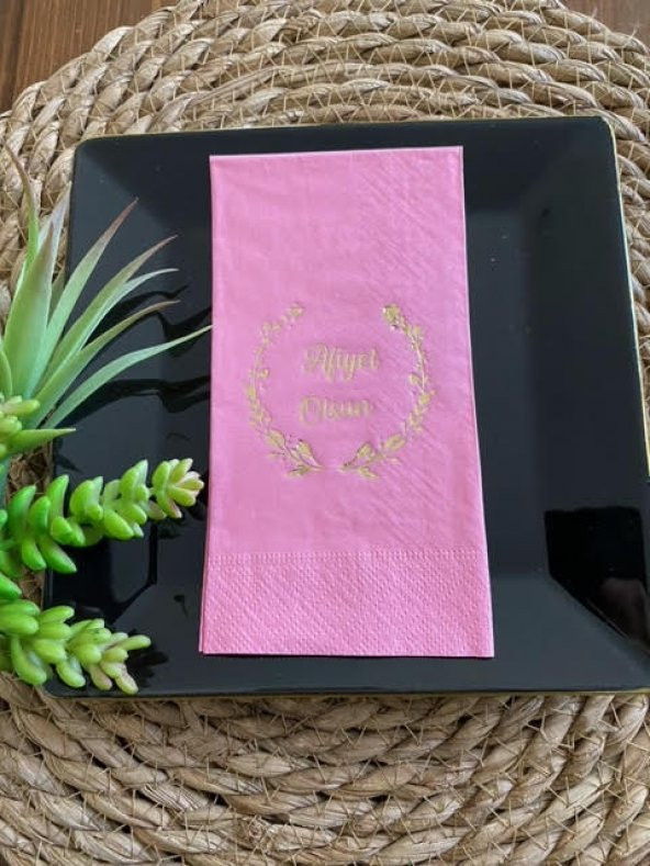 Gold Yaldızlı Pembe Afiyet Olsun Peçete ürün görseli 1
