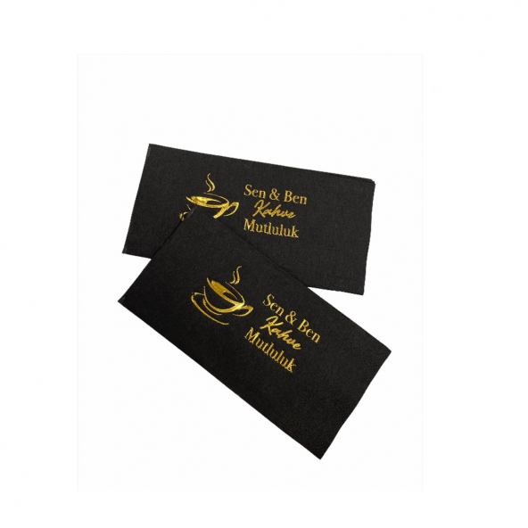 Gold Yaldızlı Siyah Sen ve Ben Kahve Mutluluk Peçete 6x12 cm ürün görseli 1