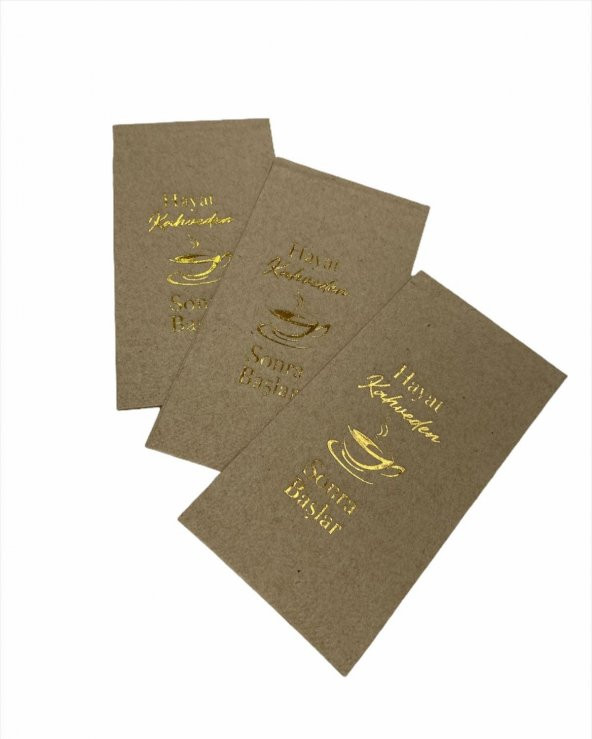 Gold Yaldızlı Kraft Hayat Kahveden Sonra Başlar Peçete 6x12 cm ürün görseli 1