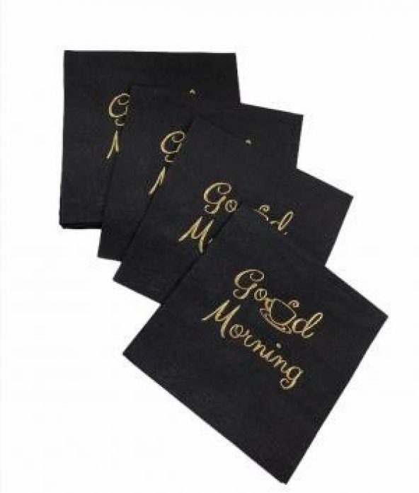 Gold Yaldızlı Siyah Good Morning Kare Peçete ürün görseli 1