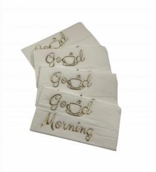 Gold Yaldızlı Beyaz Good Morning Peçete 6x12 cm ürün görseli 1