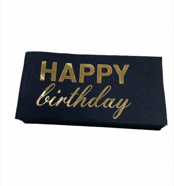Gold Yaldızlı Siyah Happy Bırthday Garson Peçete ürün görseli 1