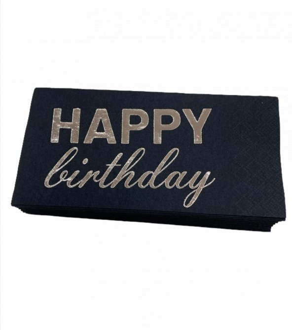 Gümüş Yaldızlı Siyah Happy Bırthday Garson Peçete ürün görseli 1