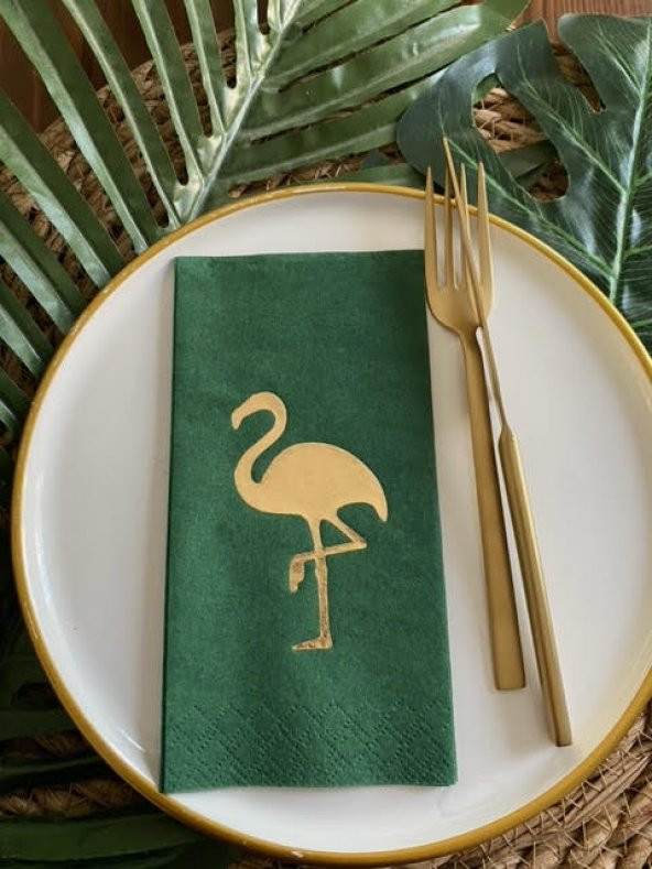 Gold Yaldızlı Yeşil Flamingo Peçete ürün görseli 1