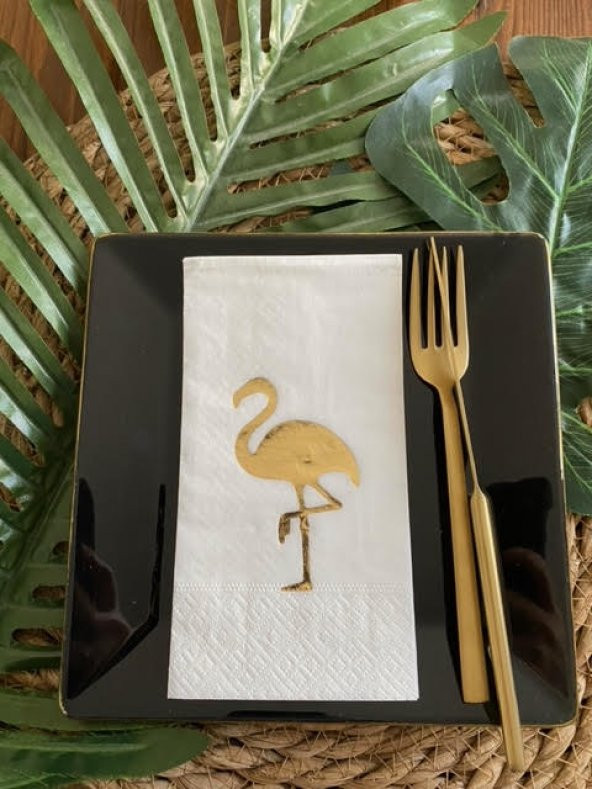 Gold Yaldızlı Beyaz Flamingo Peçete ürün görseli 1
