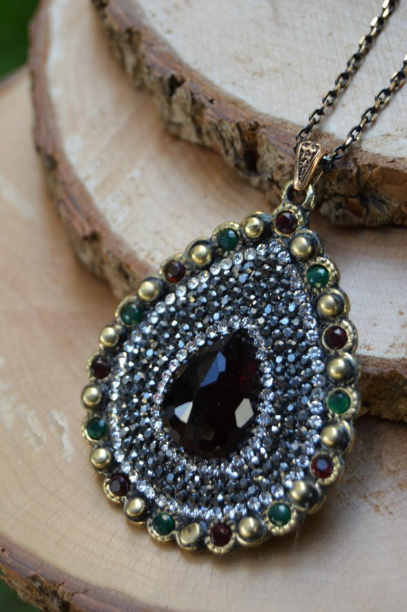 STONEAGE JEWELLERY Bordo Kristal Taşlı Bayan Kolye ürün görseli 1