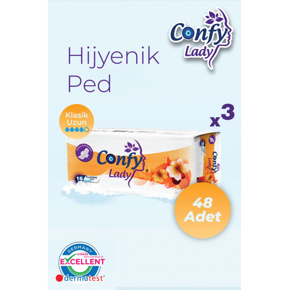 Confy Lady Hijyenik Ped Classic Uzun Gün 16 lı Paket x 3 Adet ürün görseli 1