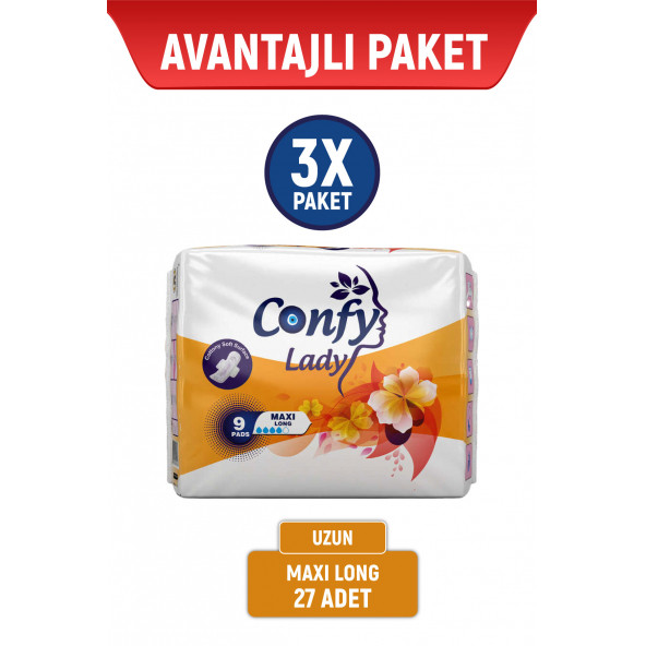 Confy Lady Hijyenik Ped Maxi Long 9 Adet x 3 Paket ürün görseli 1