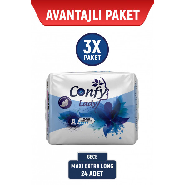 Confy Lady Hijyenik Ped Maxi Extralong 8 Adet x 3 Adet ürün görseli 1