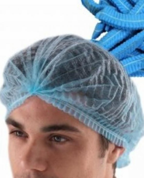 2000 Adet Cerrahi Mavi Tela Nonwoven Akordeon Bone 52 Cm Çift Lastikli Saç Bonesi ürün görseli 1