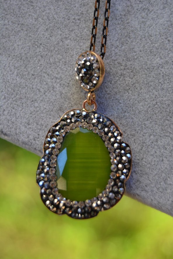 STONEAGE JEWELLERY Bayan Kolye Kedi Gözü Fıstık Yeşili ürün görseli 1