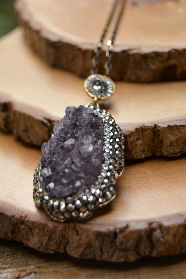 STONEAGE JEWELLERY Bayan Kolye Özel Tasarım Ametist Doğal Taş ürün görseli 1