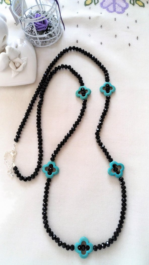 STONEAGE JEWELLERY Özel Tasarım Kristal ve Turkuaz Uzun Bayan Kolye ürün görseli 1