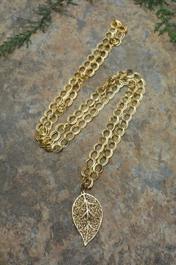 STONEAGE JEWELLERY Altın Kaplama Yaprak Uzun Bayan Kolye ürün görseli 1