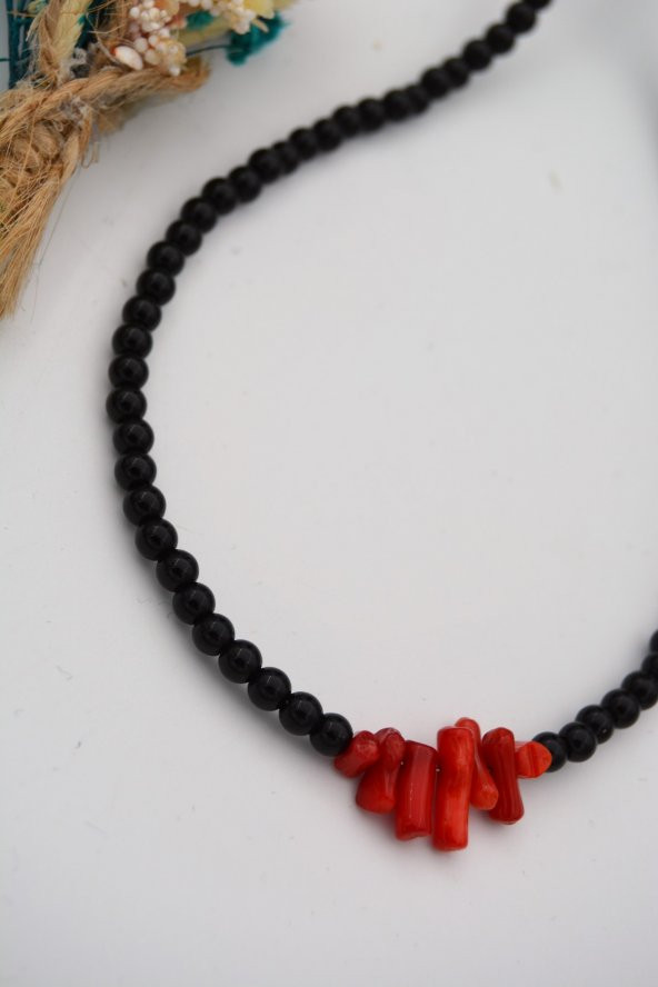 STONEAGE Orijinal Oniks ve Mercan Taşı Şifa Kolyesi ürün görseli 1