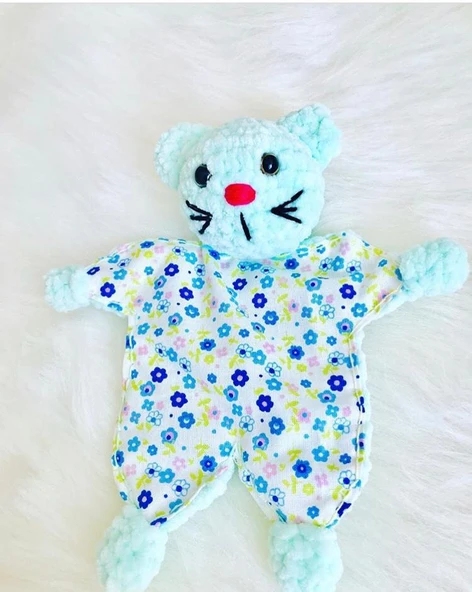 Uykucu Kedicik Uyku Arkadaşı Amigurumi Organik Oyuncak ürün görseli 1