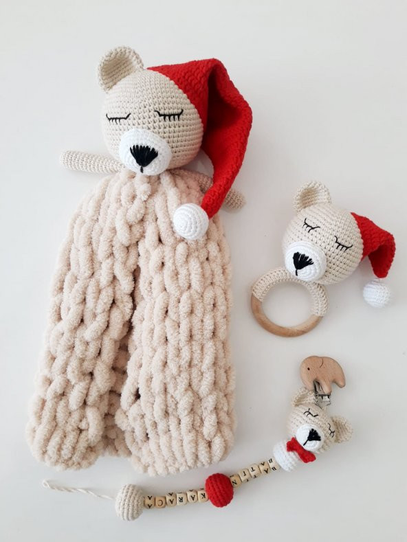 Sevimli Uykucu Ayıcık Yeni Doğan Seti Amigurumi Organik Oyuncak ürün görseli 1