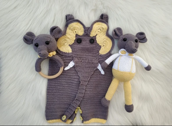 Örgü Yeni Doğan Erkek Bebek Takımı Amigurumi Organik Oyuncak ürün görseli 1