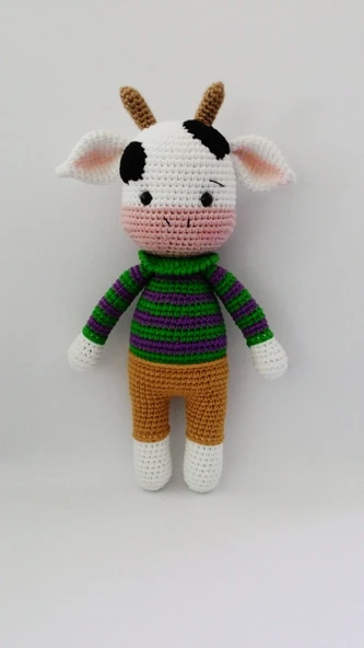 Pembe Suratlı Sevimli İnek Amigurumi Organik Oyuncak ürün görseli 1