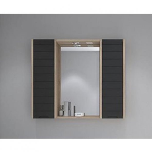 Denko Mostar 90 cm MDF Lake Aynalı Banyo Dolabı Üst Modül-Siyah ürün görseli 1