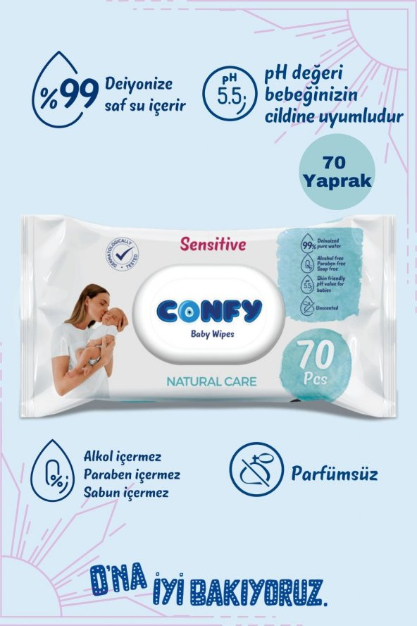 Confy Sensitive Bebeklere Özel Islak Mendil 70 Yaprak ürün görseli 1