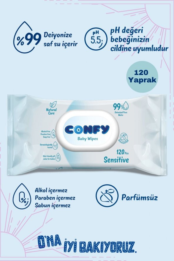 Confy Sensitive Bebeklere Özel Islak Mendil 120 Yaprak ürün görseli 1