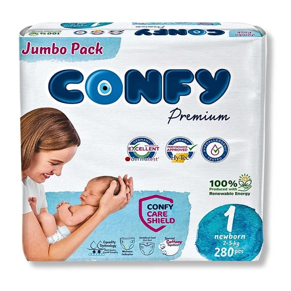 Confy Premium 1 Numara Bebek Bezi Yenidoğan 2 - 5 Kg 280 Adet ürün görseli 1