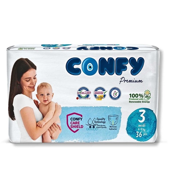 Confy Premium Bebek Bezi 3 Numara Midi 4 -9 Kg 36 Adet ürün görseli 1
