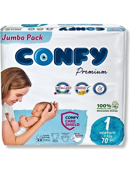 Confy Premium 1 Numara Bebek Bezi Yenidoğan 2 - 5 Kg 70 Adet ürün görseli 1