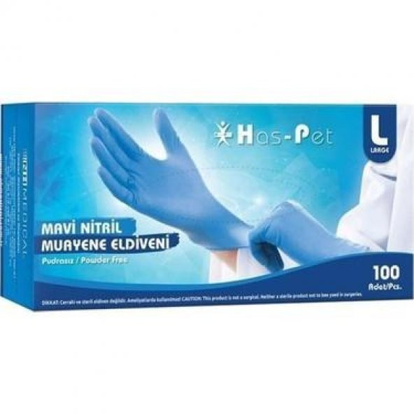 HasPet Mavi Pudrasız Nitril Muayene Eldiveni 100´lü L ürün görseli 1