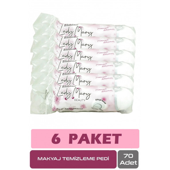 Lady Mary Makyaj Temizleme Pamuğu Pedi 6 Paket 420 Yaprak ürün görseli 1