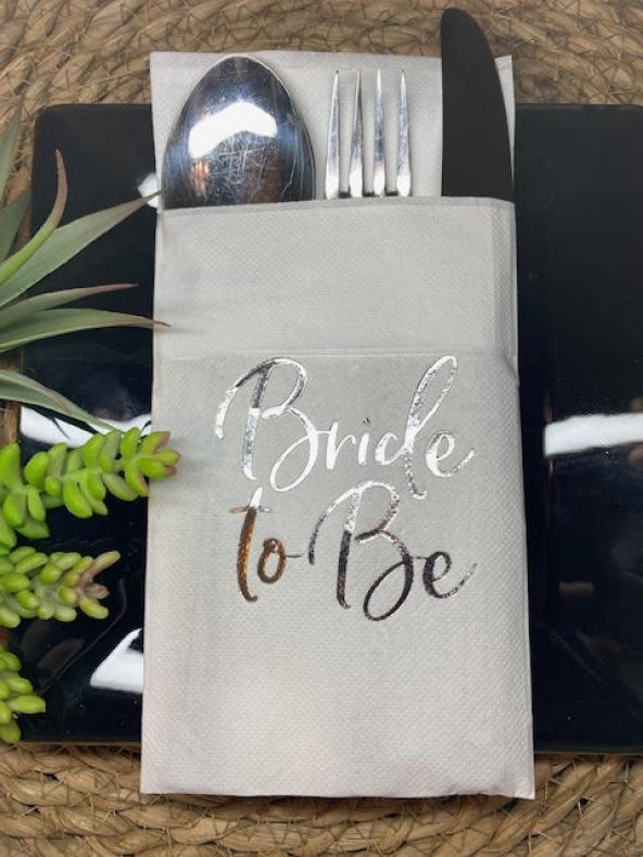 Gümüş Yaldızlı Beyaz Bride To Be Cepli Aır Touch Peçete 12 lı 40x40 ürün görseli 1