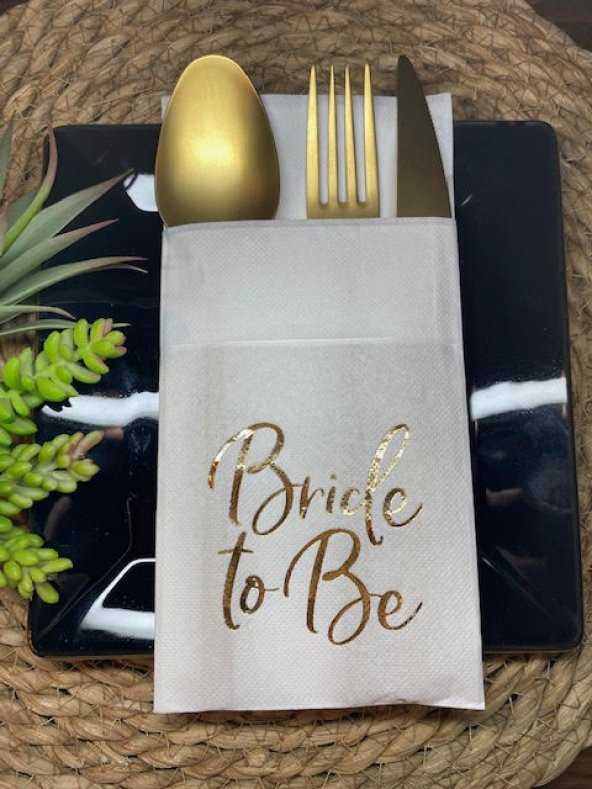 Gold Yaldızlı Beyaz Bride To Be Cepli Aır Touch Peçete 12 lı 40x40 ürün görseli 1