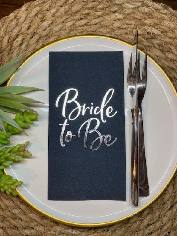 Gümüş Yaldızlı Siyah Bride To Be Peçete 16 lı ürün görseli 1