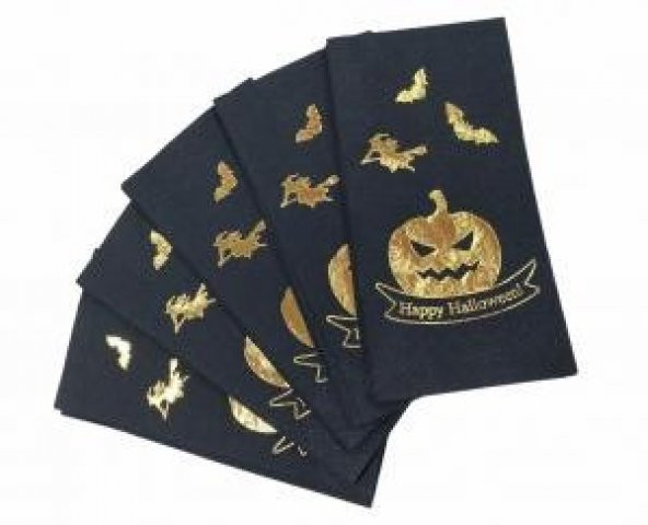 Gold Yaldızlı Siyah Happy Halloween Peçete 16 lı ürün görseli 1