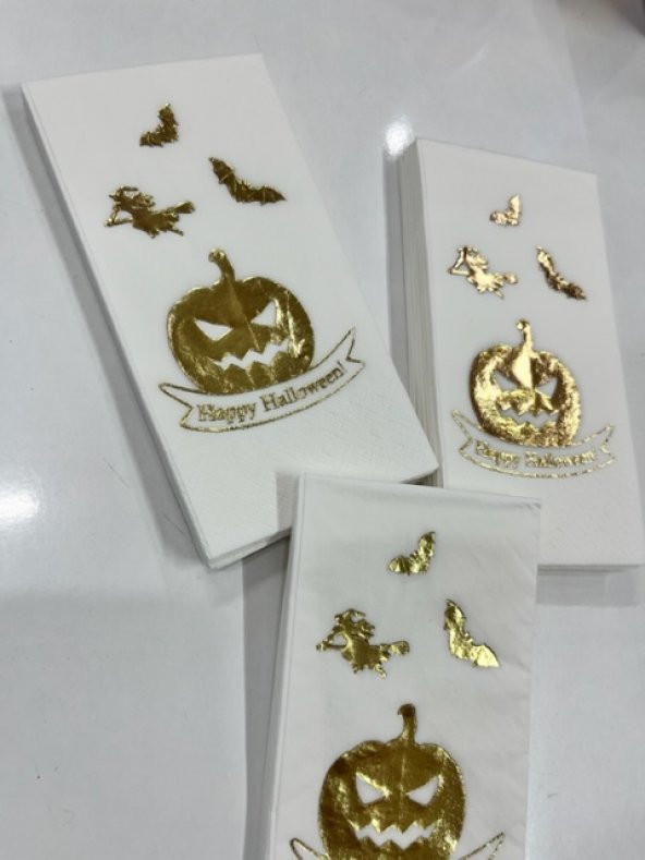 Gold Yaldızlı Beyaz Happy Halloween Peçete 16 lı ürün görseli 1