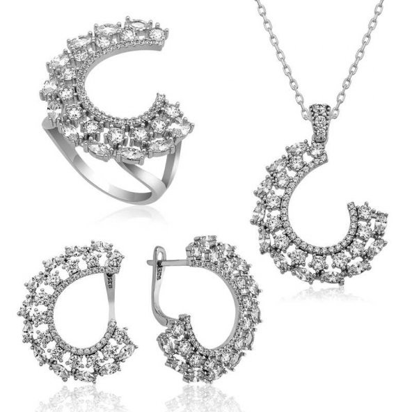 Gümüş  Taşlı Bayan Set SL3983 ürün görseli 1