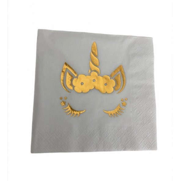 Gold Yaldızlı Beyaz Unicorn Peçete 33x33 ürün görseli 1