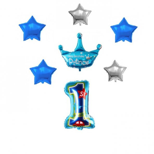 1 Yaş Mavi 7 li Folyo Balon Seti ürün görseli 1