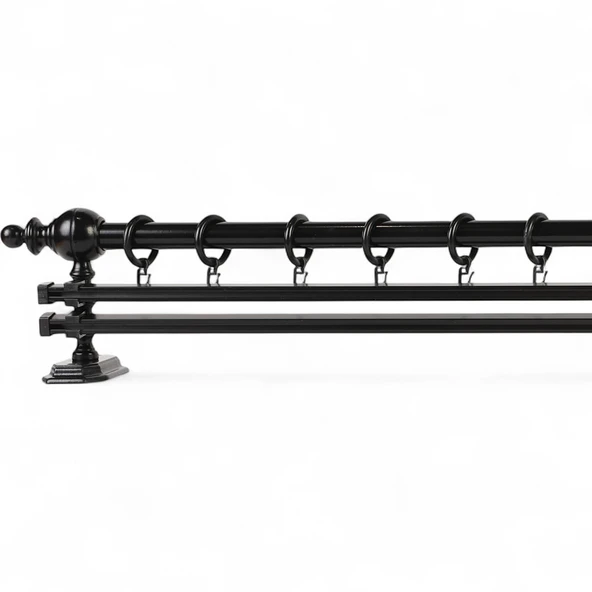 Siyah Çift Raylı Ahşap Rustik Perde Askısı - 125 CM - Resim 3