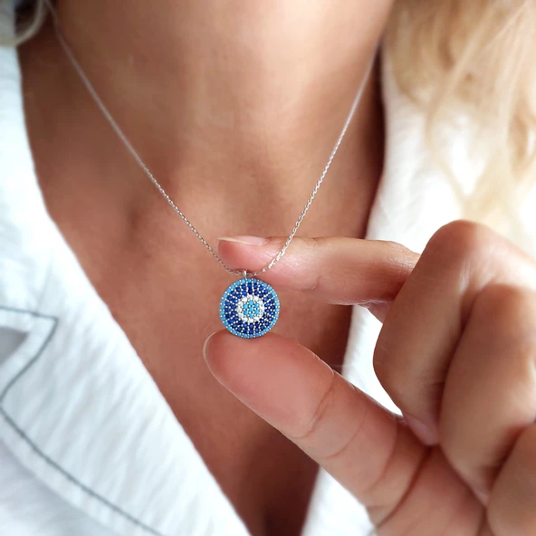 Vaoov 925 Ayar Gümüş Rodyumlu Nazar Kolye ürün görseli 1