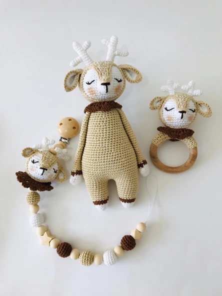 Yeni Doğan Uykucu Geyik Seti Amigurumi Organik Oyuncak ürün görseli 1