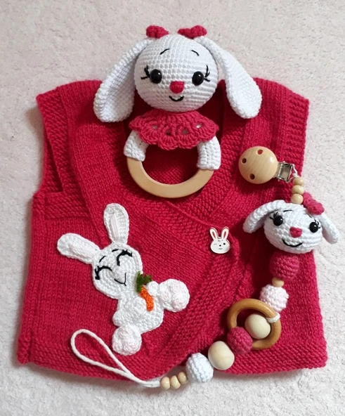 Yeni Doğan Sevimli Tavşan Seti Amigurumi Organik Oyuncak ürün görseli 1