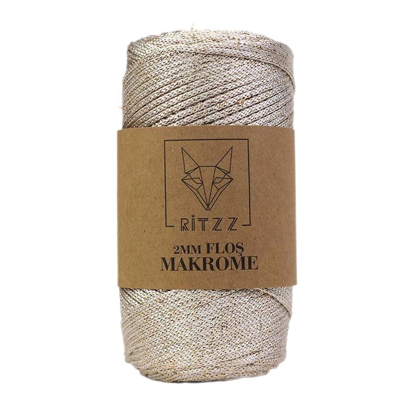 Floş Makrome İpi 2 MM Bej Gold Simli ürün görseli 1
