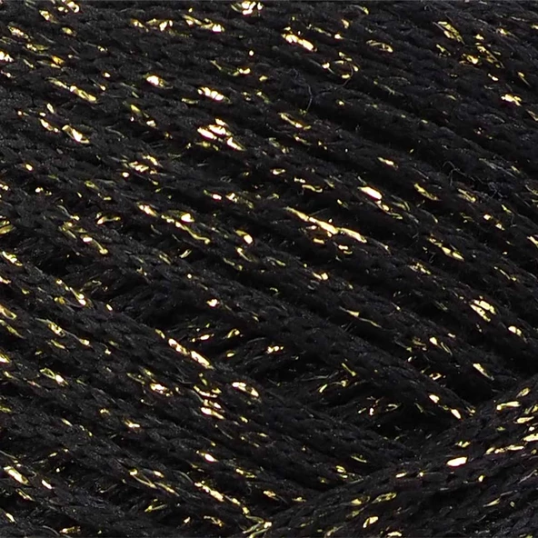 Floş Makrome İpi 2 MM Siyah Gold Simli - Resim 2