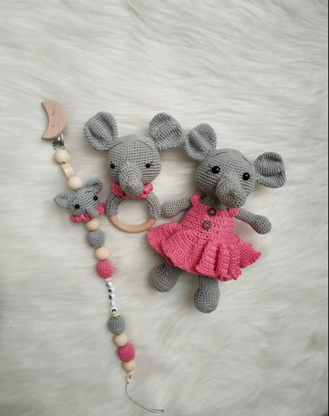 Fil Yeni Doğan Seti Amigurumi Organik Oyuncak ürün görseli 1