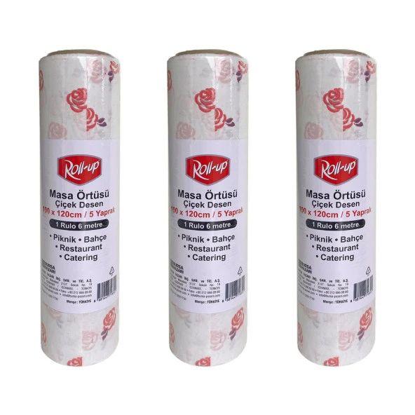 Roll-Up Tek Kullanımlık Kağıt Laminelli Masa Örtüsü - 100x150 Cm. - Çiçek Desenli -16 Yaprak 3 Rulo ürün görseli 1