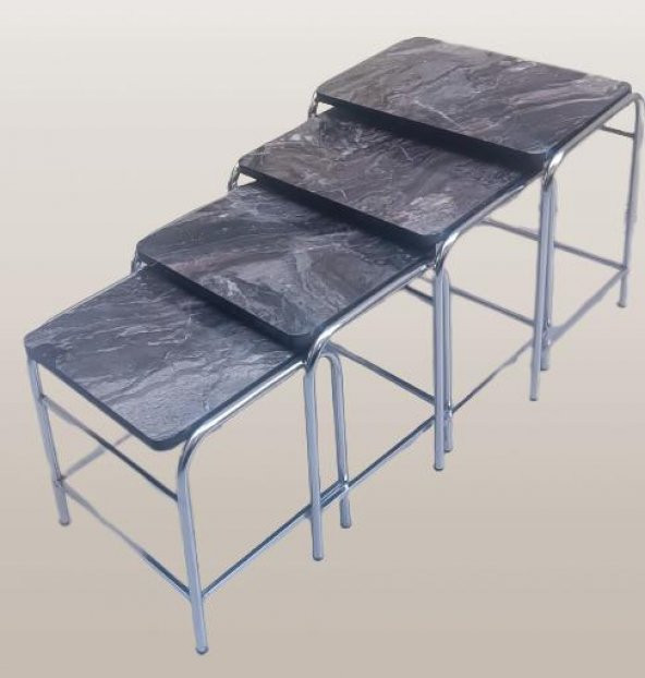 Zigon Sehpa 90221 Demet Metal Nikelaj Ayak Açık Siyah Mermer Desen Tabla El Yapım ürün görseli 1