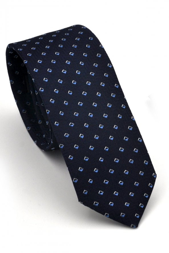 Mavi Desenli Lacivert Dokuma Kumaş Mendilli Slim Fit Kravat // SDK230902 ürün görseli 1
