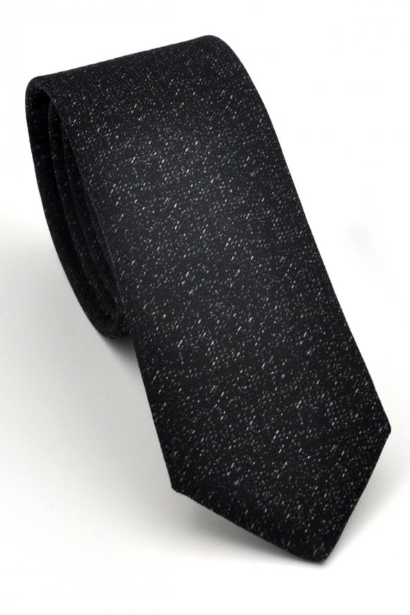 Füme Kırcıl Desenli Siyah Dokuma Kumaş Mendilli Slim Fit Kravat // SDK230916 ürün görseli 1